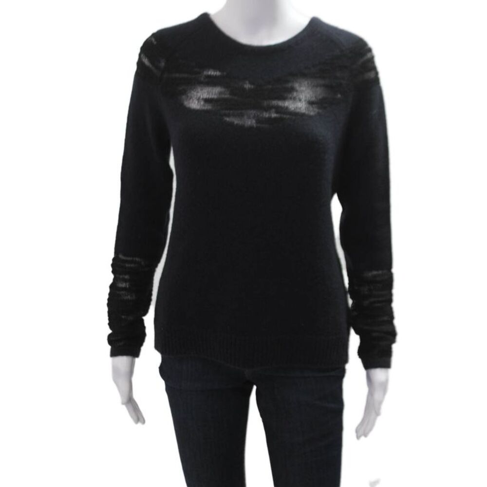 SOH Unisex Pullover Sweater Black Crew Neck Cashmere Mohair Size S